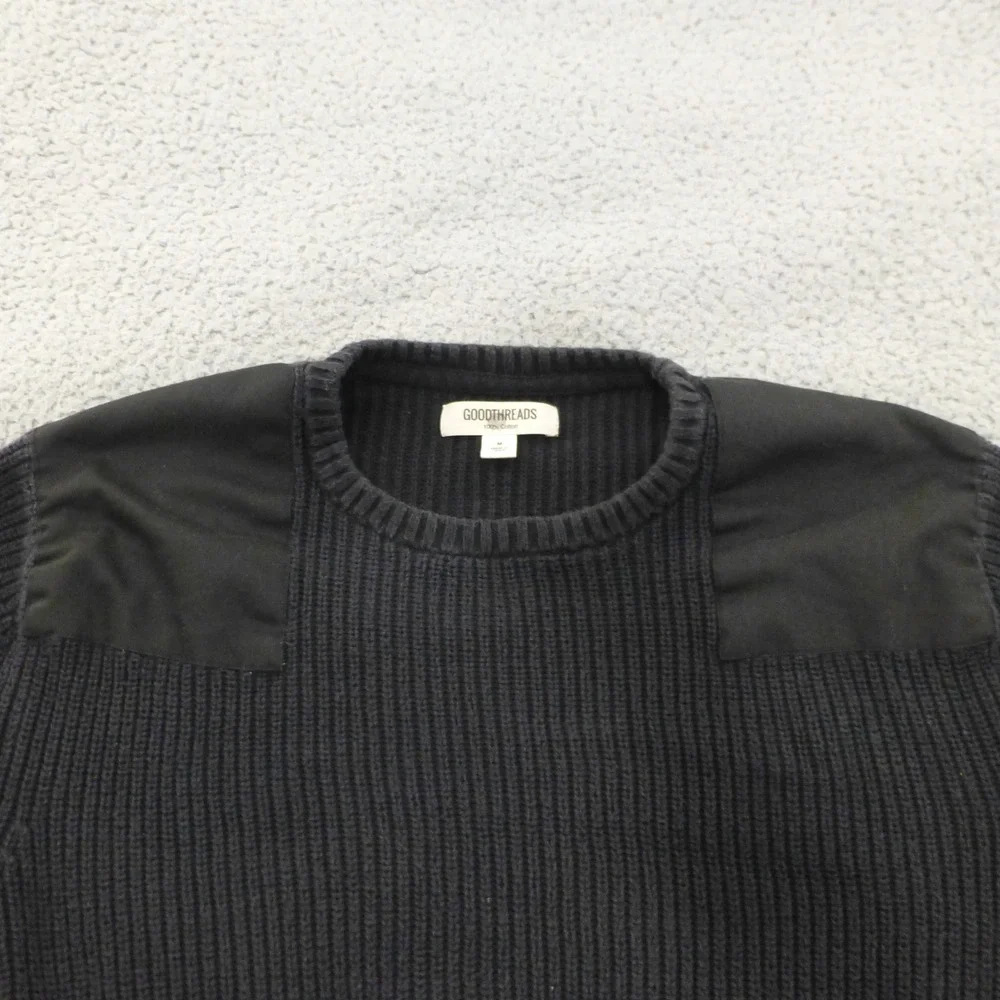 Goodthreads Sweater Mens Medium Black Military Elbow Patches Utility Cotton